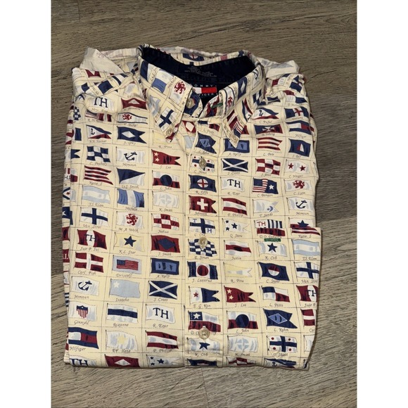 Tommy Hilfiger Other - VTG Tommy Hilfiger Shirt Mens Large  Yellow Sailing Flags Button Front Oversized
